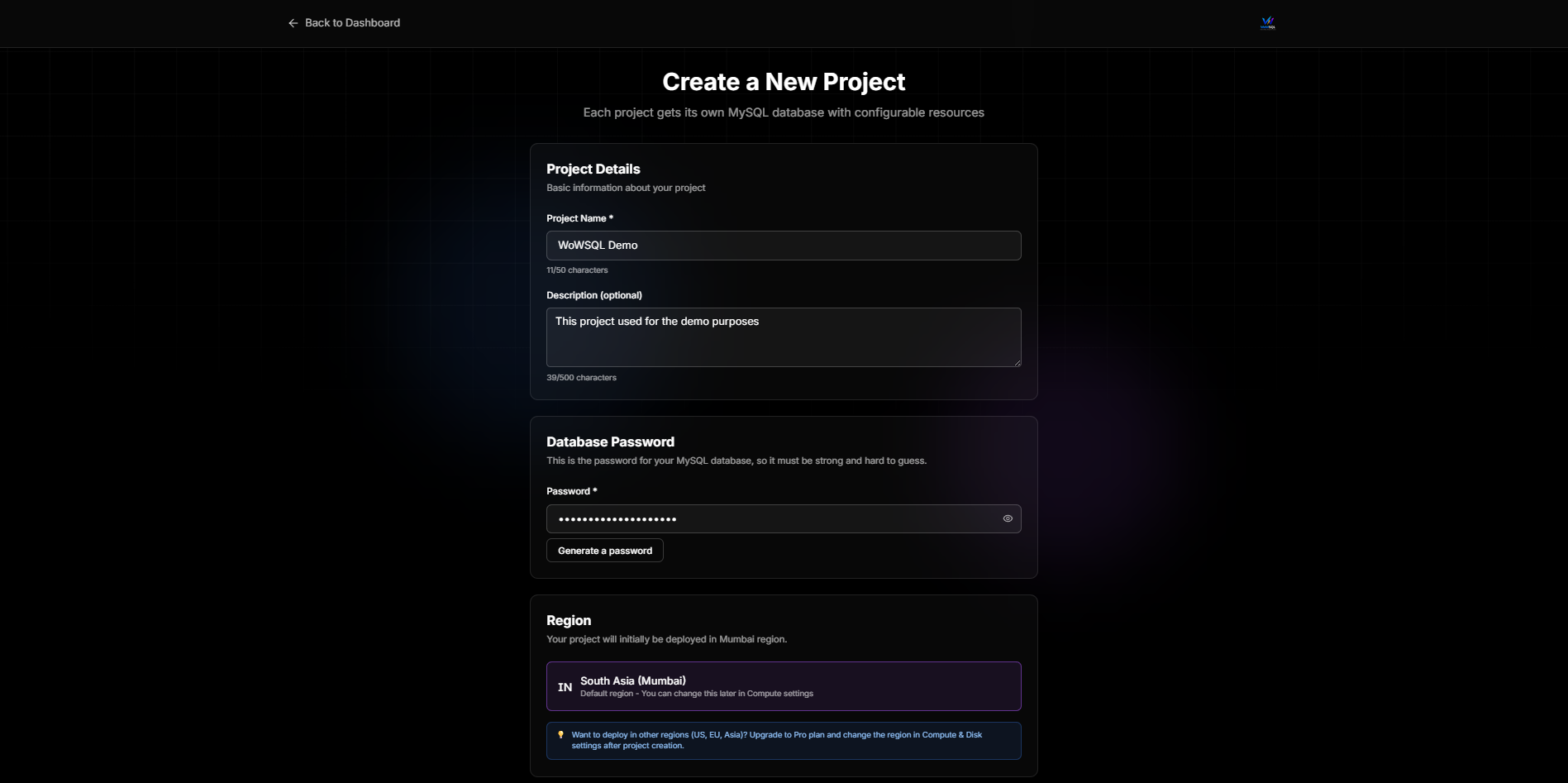 Create Project Form