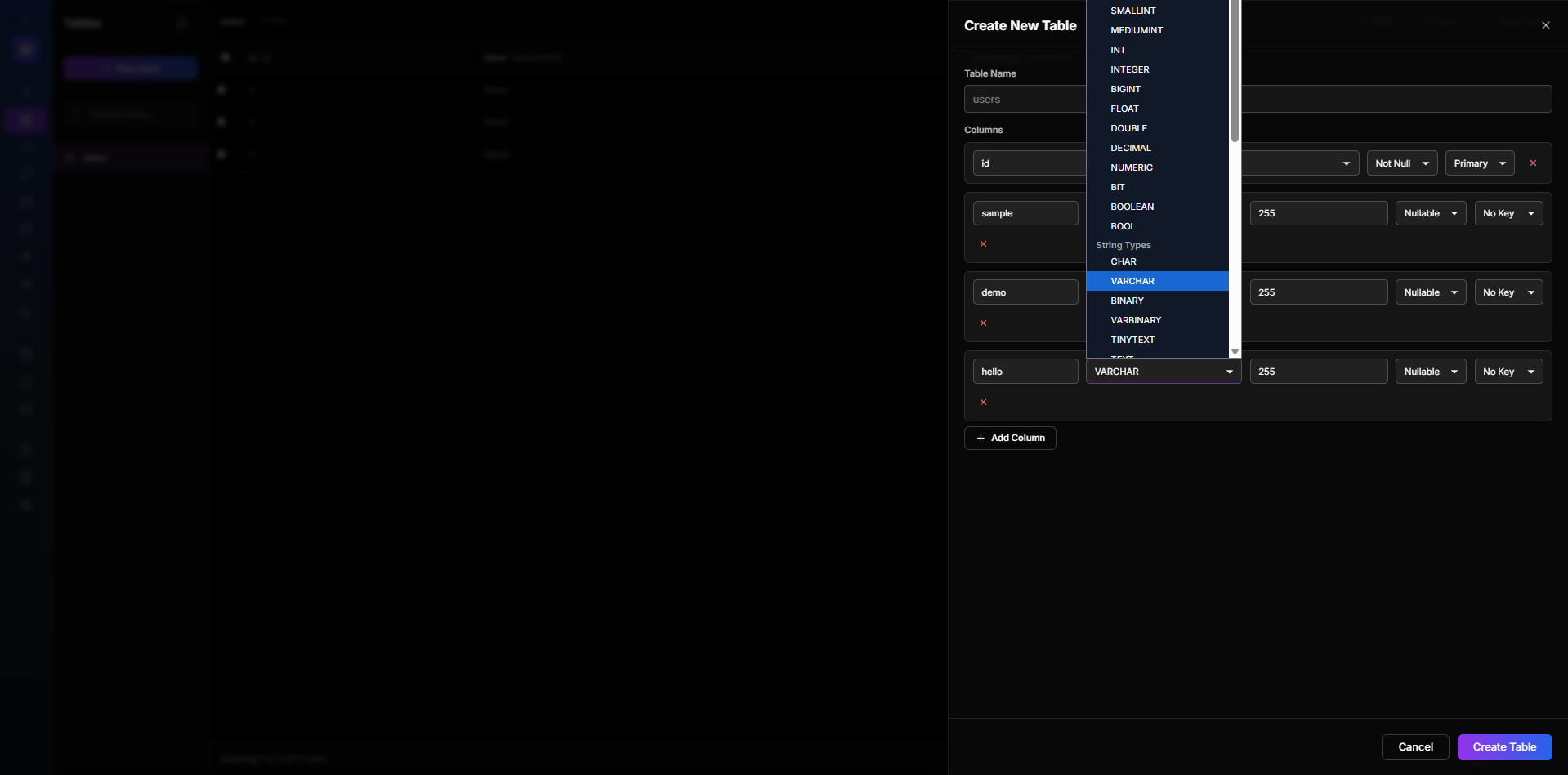 Table Schema Builder